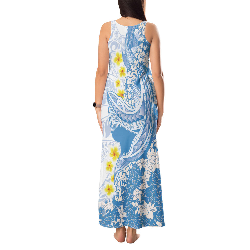 Blue Hawaii Shark Tattoo Tank Maxi Dress Puakenikeni Lei Plumeria Polynesian Pattern LT14 - Polynesian Pride