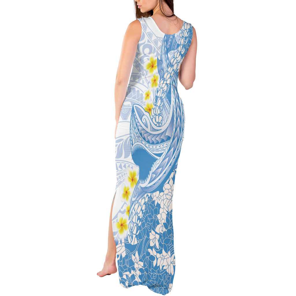 Blue Hawaii Shark Tattoo Tank Maxi Dress Puakenikeni Lei Plumeria Polynesian Pattern LT14 - Polynesian Pride