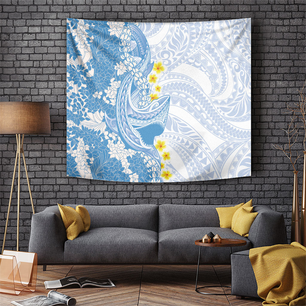 Blue Hawaii Shark Tattoo Tapestry Puakenikeni Lei Plumeria Polynesian Pattern LT14 Blue - Polynesian Pride