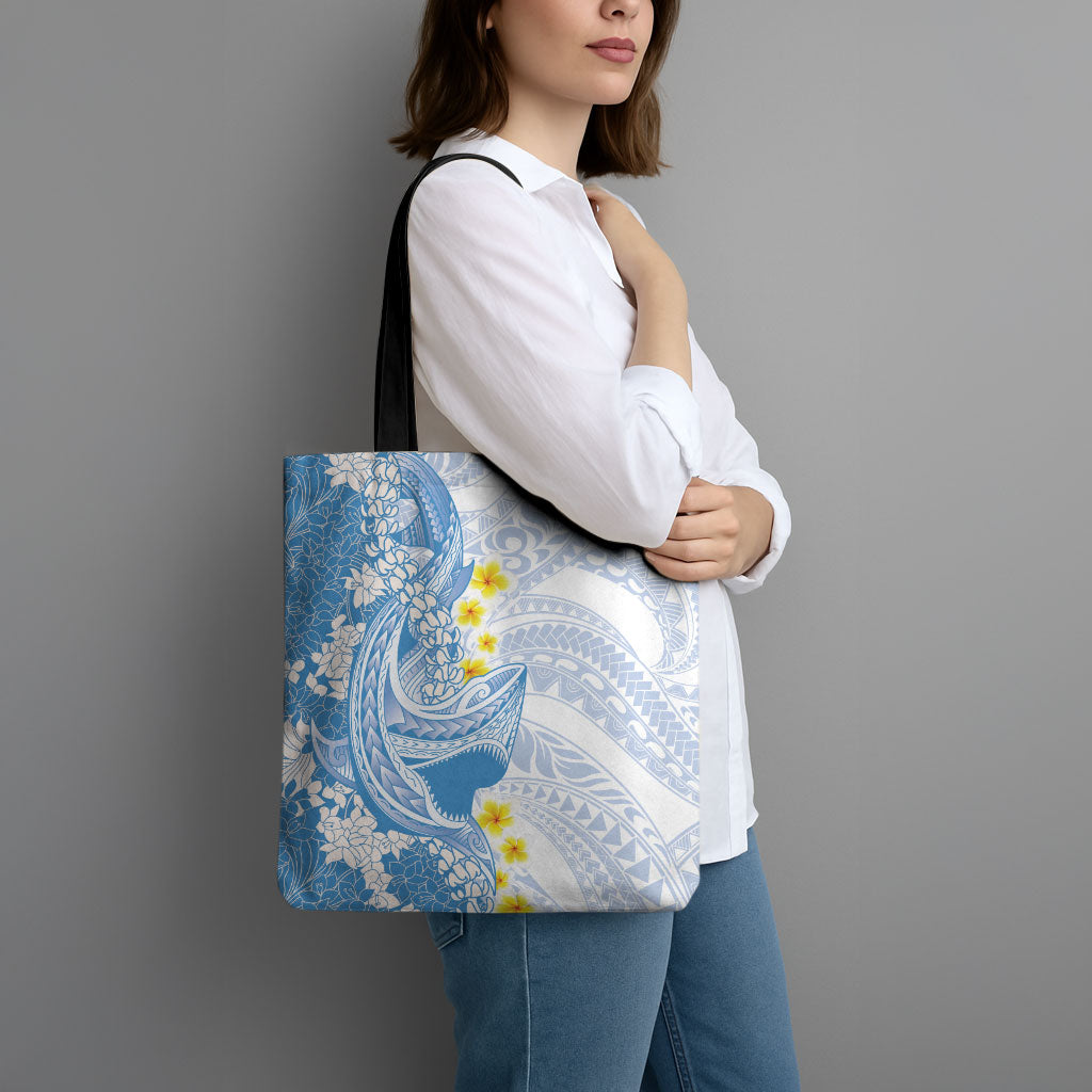 Blue Hawaii Shark Tattoo Tote Bag Puakenikeni Lei Plumeria Polynesian Pattern LT14 - Polynesian Pride