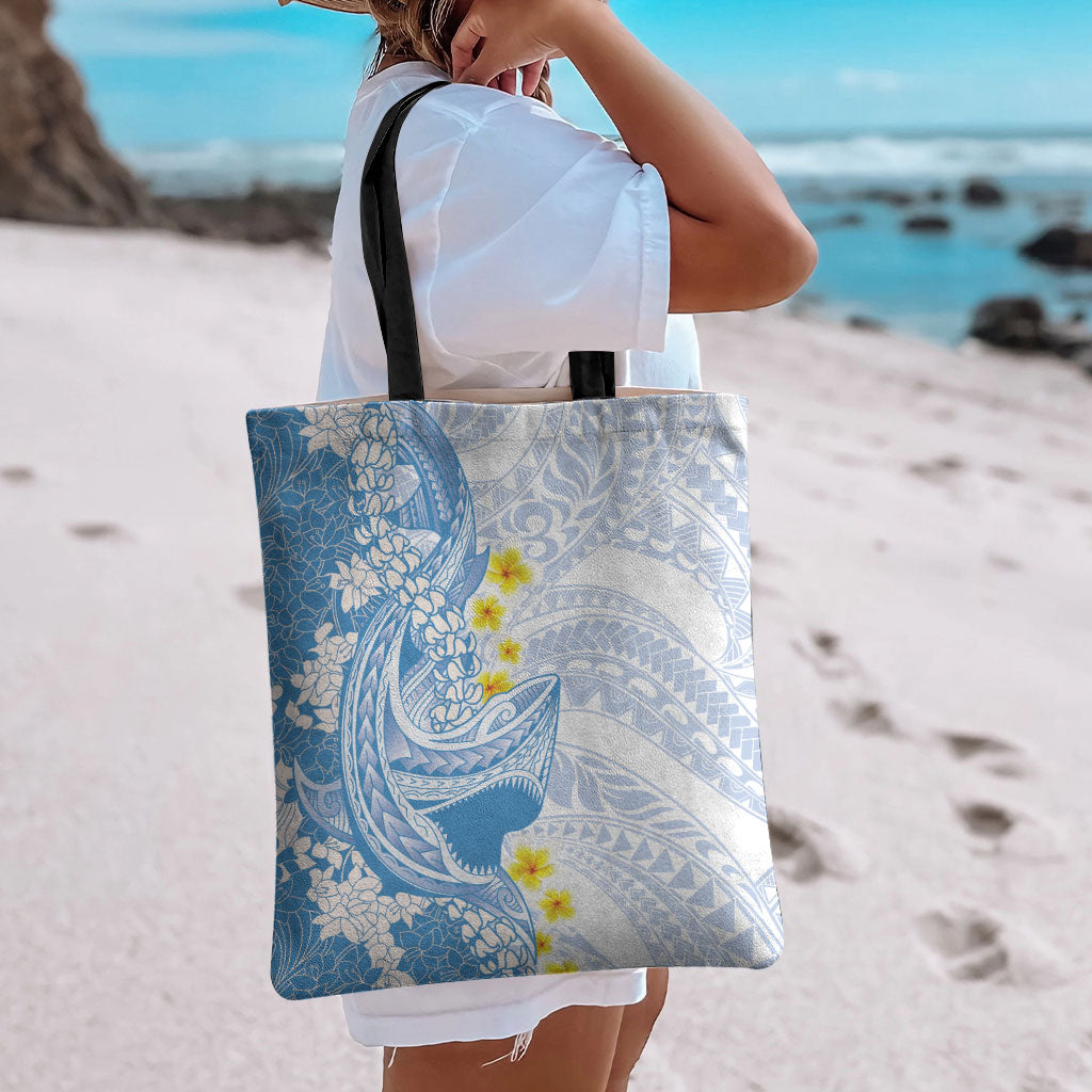 Blue Hawaii Shark Tattoo Tote Bag Puakenikeni Lei Plumeria Polynesian Pattern LT14 - Polynesian Pride
