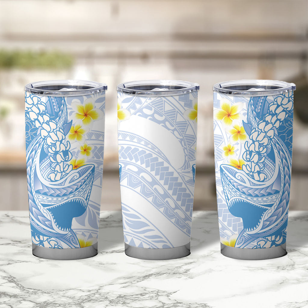 Blue Hawaii Shark Tattoo Tumbler Cup Puakenikeni Lei Plumeria Polynesian Pattern LT14 - Polynesian Pride