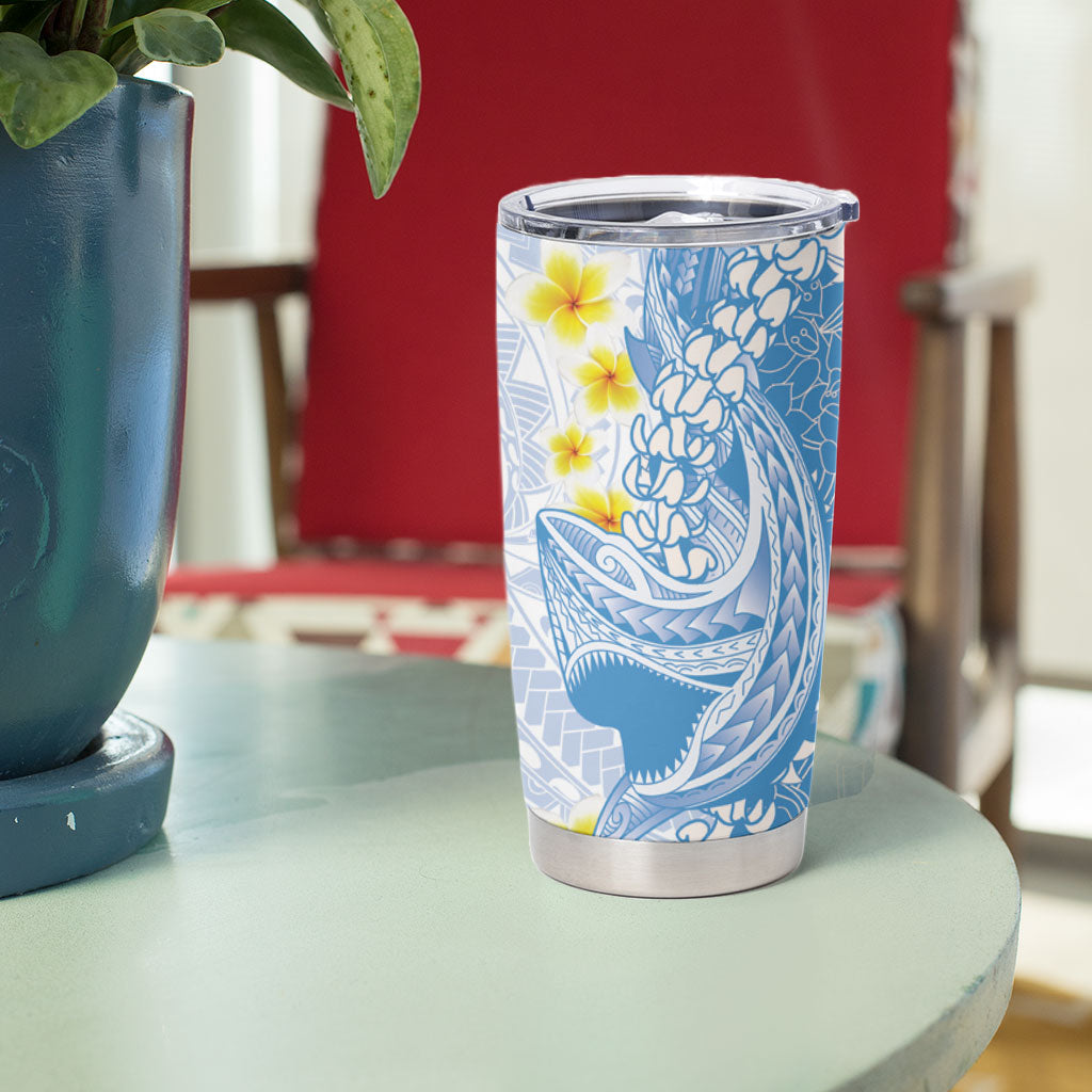 Blue Hawaii Shark Tattoo Tumbler Cup Puakenikeni Lei Plumeria Polynesian Pattern LT14 - Polynesian Pride