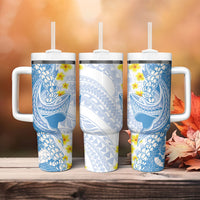 Blue Hawaii Shark Tattoo Tumbler With Handle Puakenikeni Lei Plumeria Polynesian Pattern LT14 - Polynesian Pride