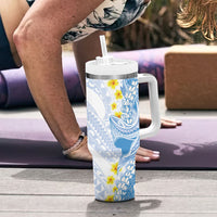 Blue Hawaii Shark Tattoo Tumbler With Handle Puakenikeni Lei Plumeria Polynesian Pattern LT14 - Polynesian Pride