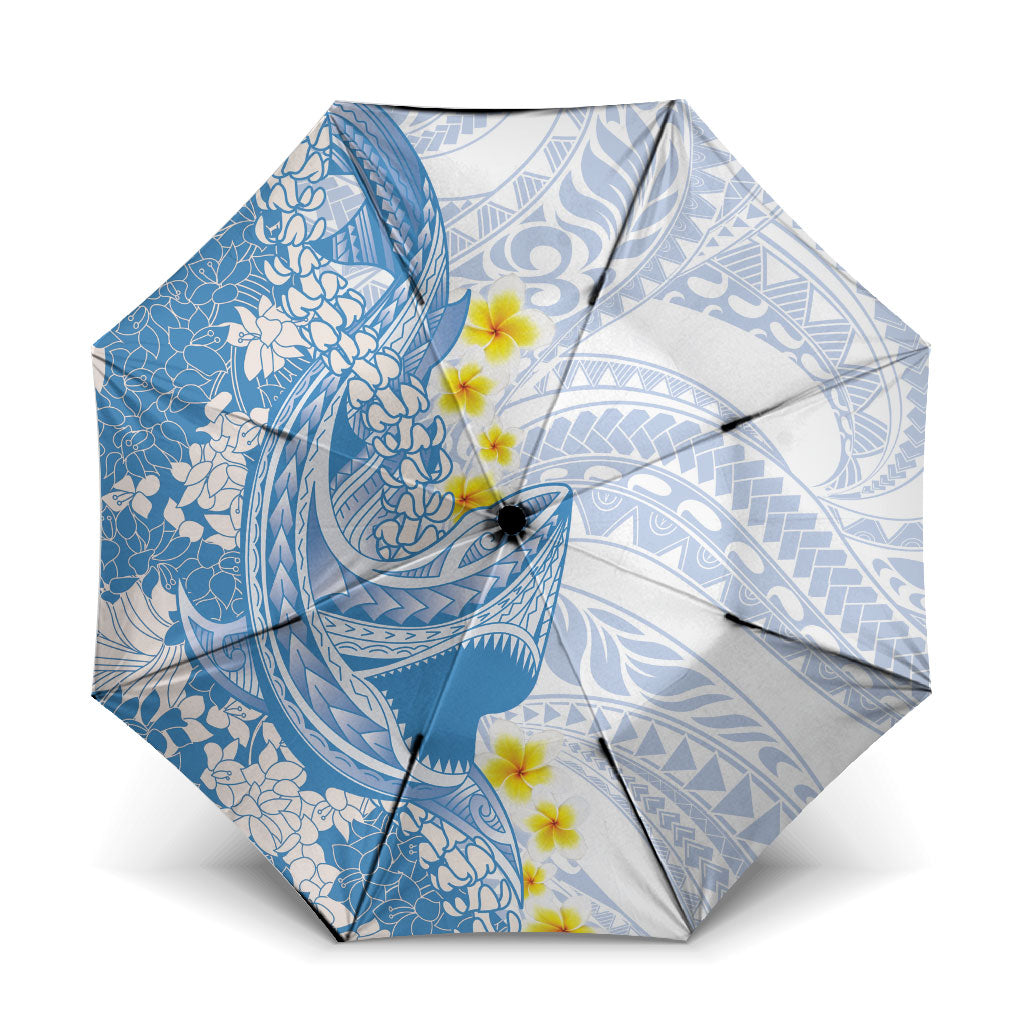 Blue Hawaii Shark Tattoo Umbrella Puakenikeni Lei Plumeria Polynesian Pattern LT14 One Size Folded 11.42 inch Opened Diameter 37.4 inch Blue - Polynesian Pride