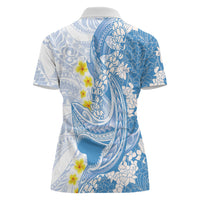 Blue Hawaii Shark Tattoo Women Polo Shirt Puakenikeni Lei Plumeria Polynesian Pattern LT14 - Polynesian Pride