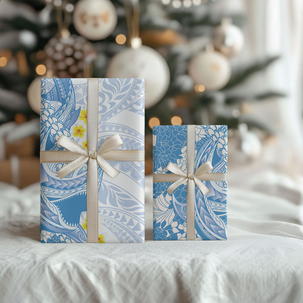 Blue Hawaii Shark Tattoo Wrapping Paper Puakenikeni Lei Plumeria Polynesian Pattern LT14 - Polynesian Pride