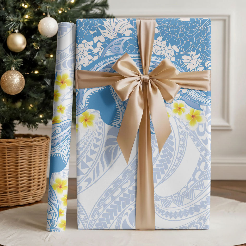 Blue Hawaii Shark Tattoo Wrapping Paper Puakenikeni Lei Plumeria Polynesian Pattern LT14 - Polynesian Pride