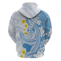 Blue Hawaii Shark Tattoo Zip Hoodie Puakenikeni Lei Plumeria Polynesian Pattern LT14 - Polynesian Pride