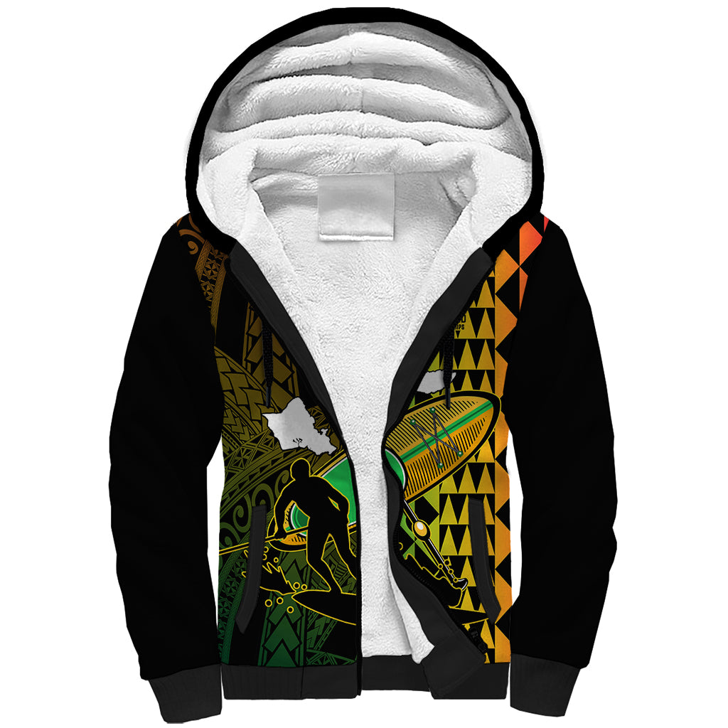 Paddle Board Hawaii Sherpa Hoodie Molokai 2 Oahu World Championships Kakau Pattern LT14 Unisex Black - Polynesian Pride