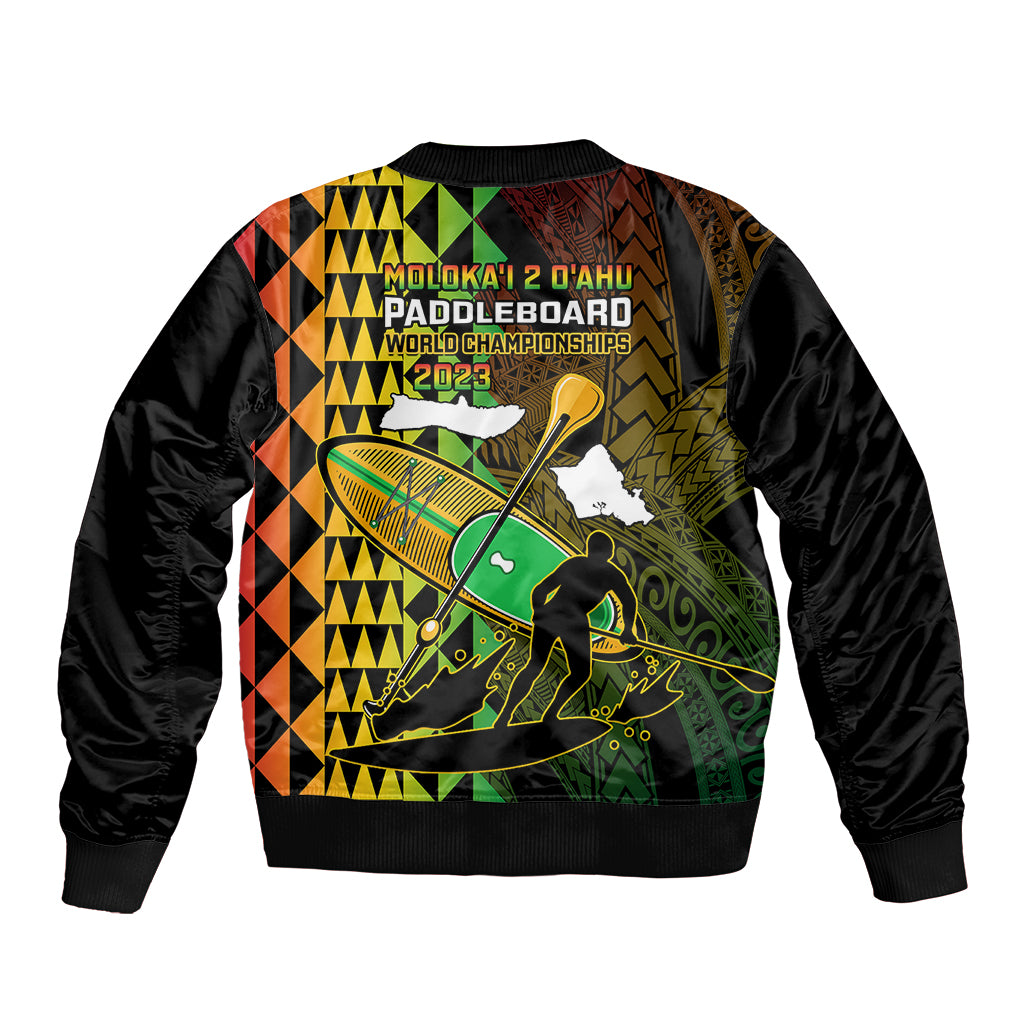 Paddle Board Hawaii Sleeve Zip Bomber Jacket Molokai 2 Oahu World Championships Kakau Pattern LT14 - Polynesian Pride