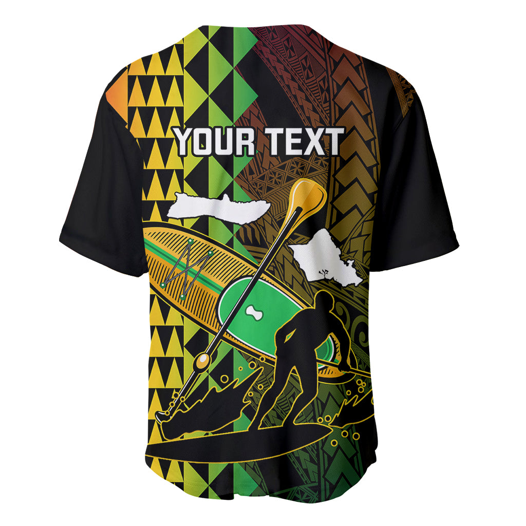 Personalised Paddle Board Hawaii Baseball Jersey Molokai 2 Oahu World Championships Kakau Pattern LT14 - Polynesian Pride