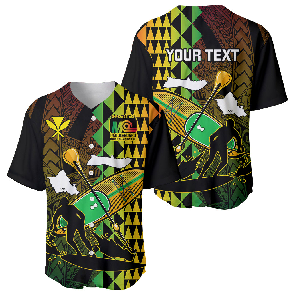 Personalised Paddle Board Hawaii Baseball Jersey Molokai 2 Oahu World Championships Kakau Pattern LT14 - Polynesian Pride