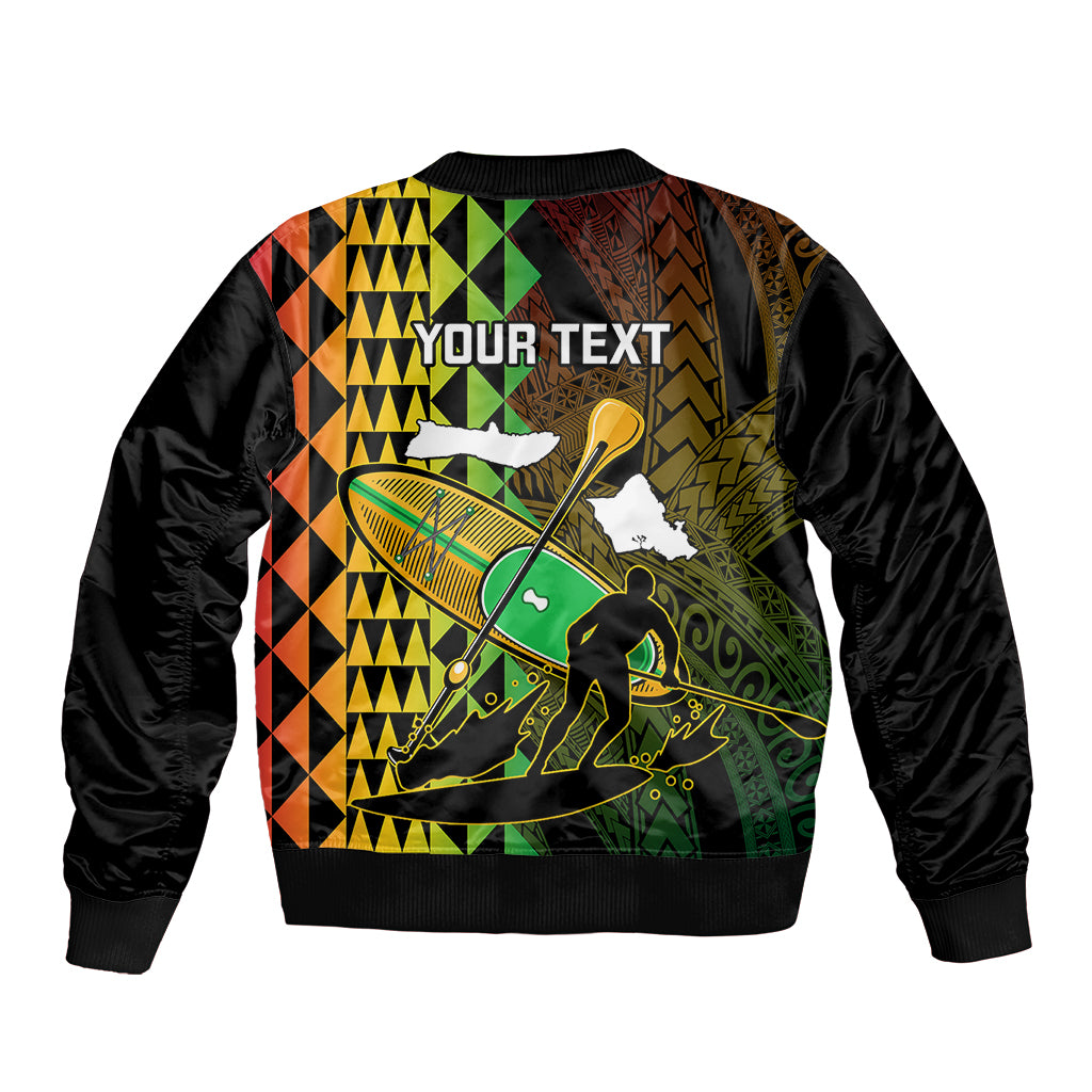 Personalised Paddle Board Hawaii Sleeve Zip Bomber Jacket Molokai 2 Oahu World Championships Kakau Pattern LT14 - Polynesian Pride