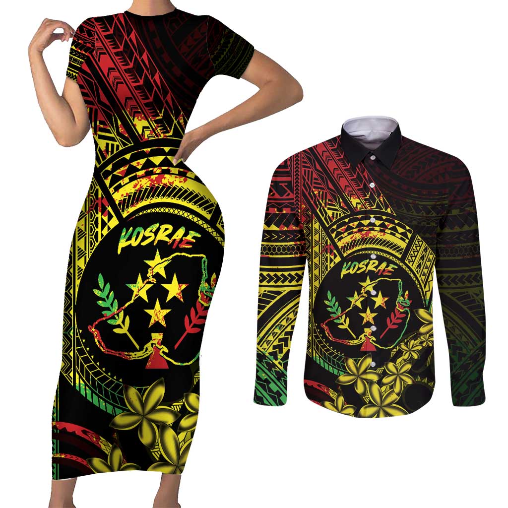 Reggae Kosrae Liberation Day Couples Matching Short Sleeve Bodycon Dress and Long Sleeve Button Shirt September 8 Polynesian Tattoo - Polynesian Pride