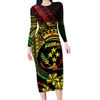 Reggae Kosrae Liberation Day Family Matching Long Sleeve Bodycon Dress and Hawaiian Shirt September 8 Polynesian Tattoo - Polynesian Pride