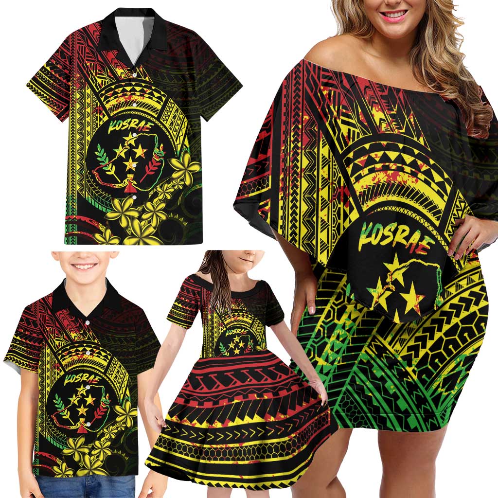 Reggae Kosrae Liberation Day Family Matching Off Shoulder Short Dress and Hawaiian Shirt September 8 Polynesian Tattoo - Polynesian Pride