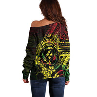 Reggae Kosrae Liberation Day Off Shoulder Sweater September 8 Polynesian Tattoo - Polynesian Pride