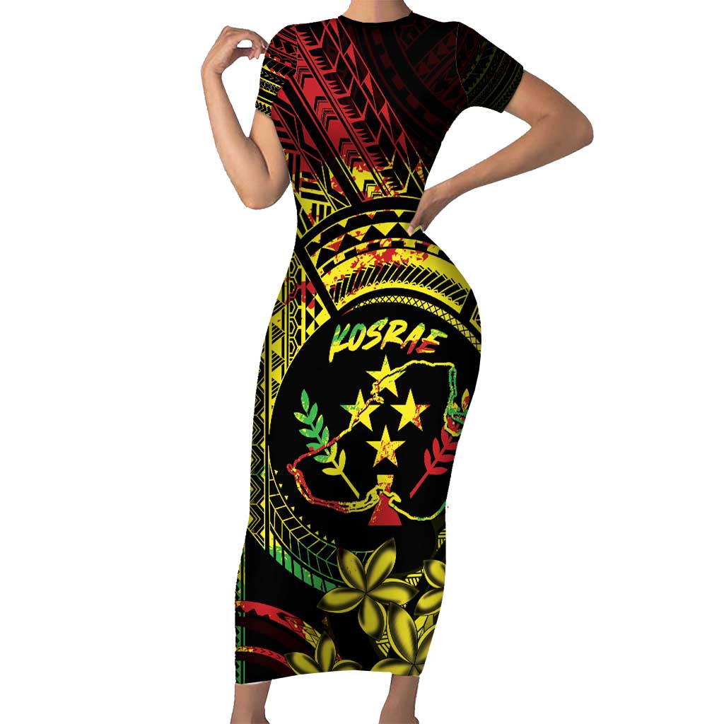 Reggae Kosrae Liberation Day Short Sleeve Bodycon Dress September 8 Polynesian Tattoo - Polynesian Pride