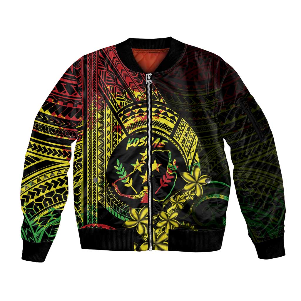 Reggae Kosrae Liberation Day Sleeve Zip Bomber Jacket September 8 Polynesian Tattoo - Polynesian Pride
