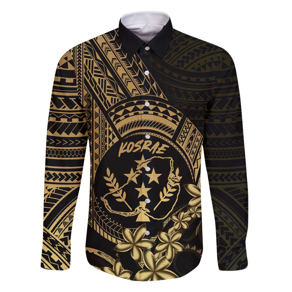 Gold Kosrae Liberation Day Family Matching Off The Shoulder Long Sleeve Dress and Hawaiian Shirt September 8 Polynesian Tattoo - Polynesian Pride