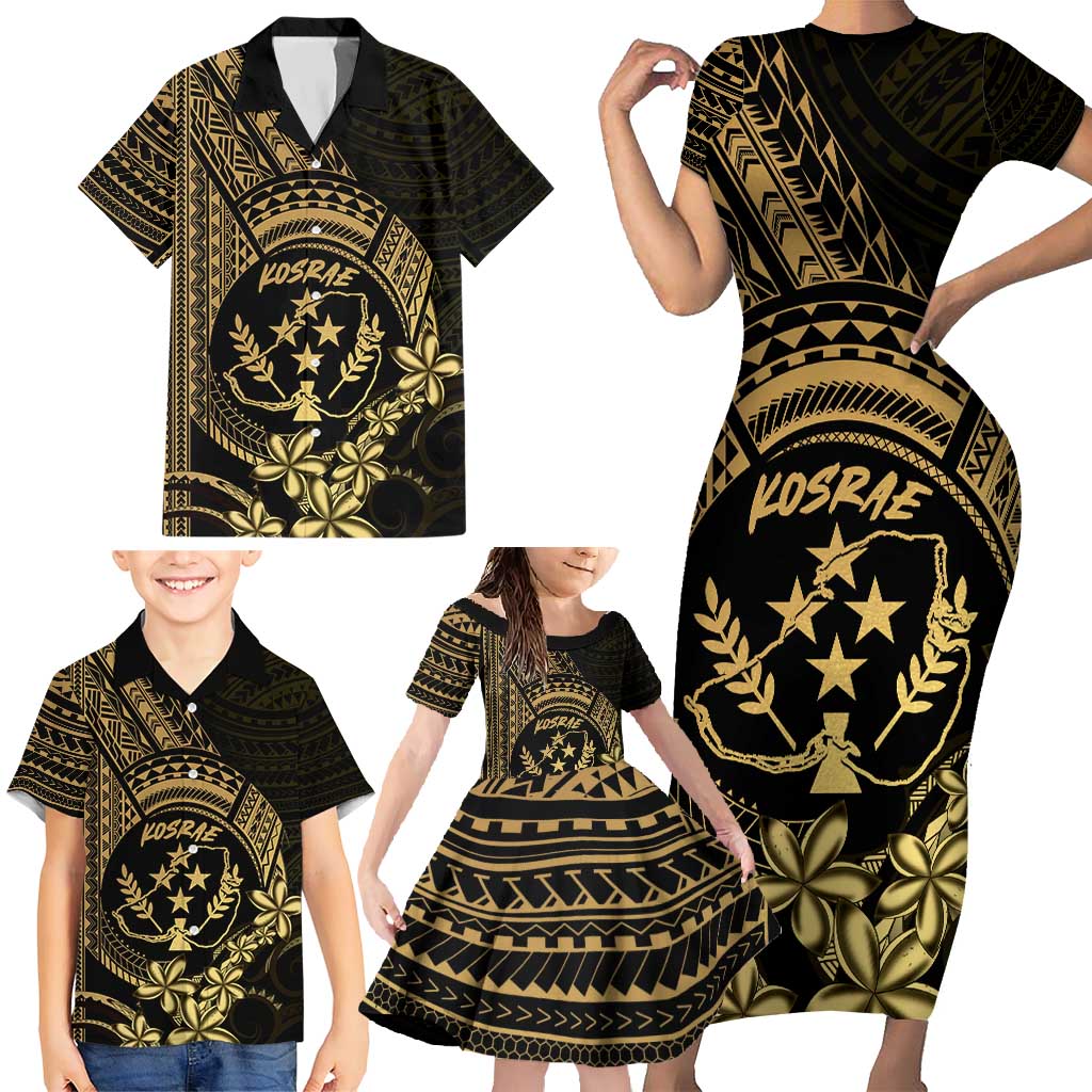 Gold Kosrae Liberation Day Family Matching Short Sleeve Bodycon Dress and Hawaiian Shirt September 8 Polynesian Tattoo - Polynesian Pride