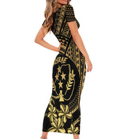 Gold Kosrae Liberation Day Family Matching Short Sleeve Bodycon Dress and Hawaiian Shirt September 8 Polynesian Tattoo - Polynesian Pride