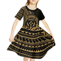 Gold Kosrae Liberation Day Kid Short Sleeve Dress September 8 Polynesian Tattoo - Polynesian Pride