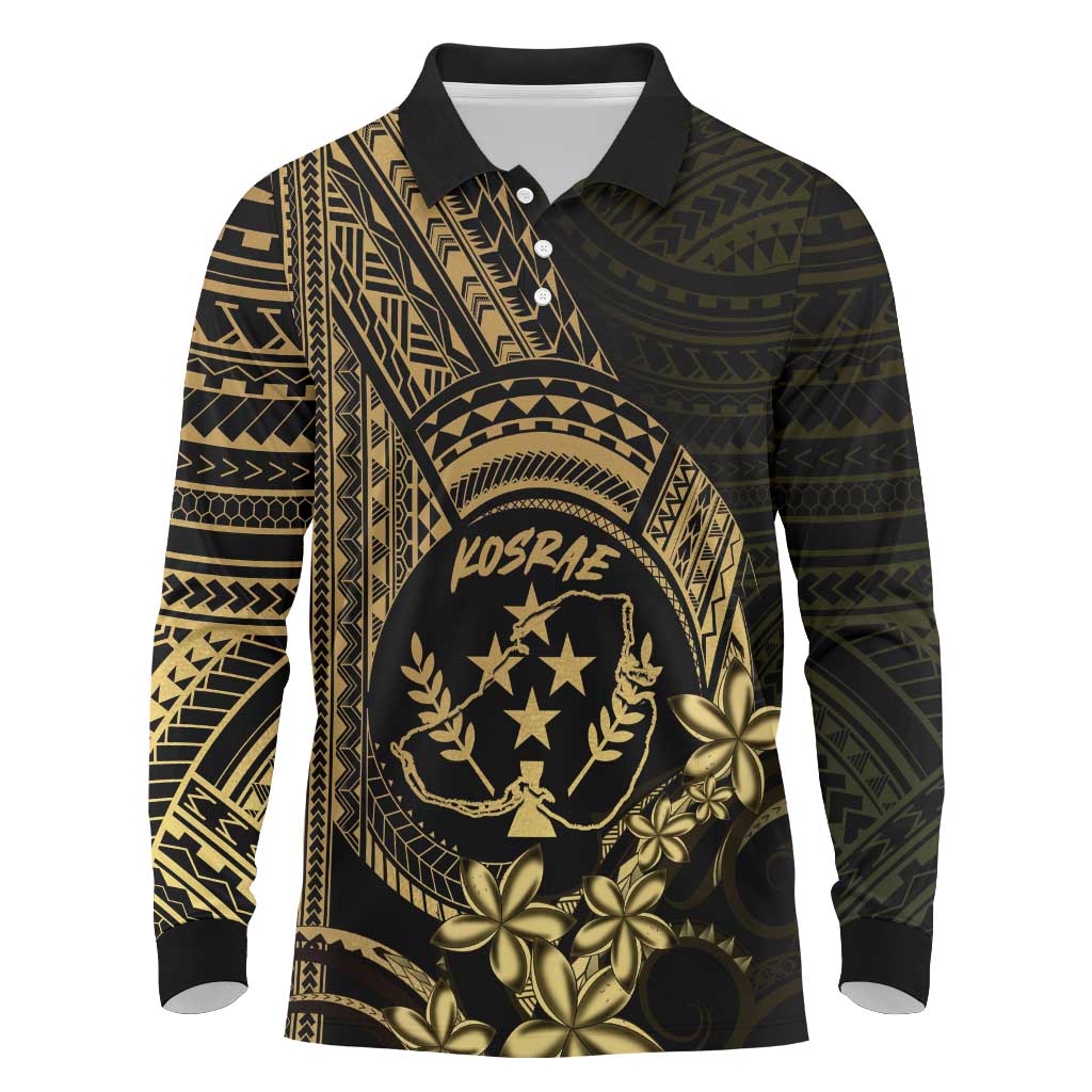 Gold Kosrae Liberation Day Long Sleeve Polo Shirt September 8 Polynesian Tattoo - Polynesian Pride