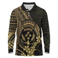 Gold Kosrae Liberation Day Long Sleeve Polo Shirt September 8 Polynesian Tattoo - Polynesian Pride