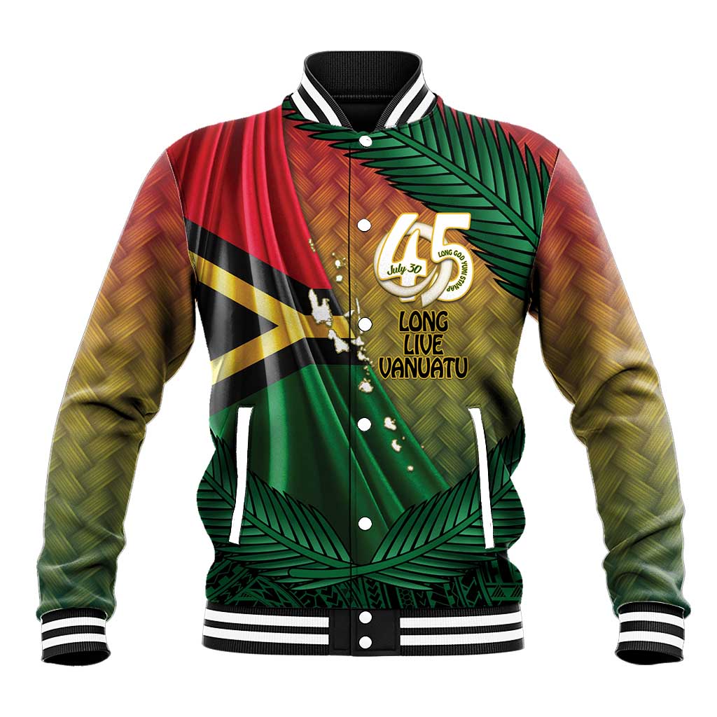 Personalised Long Live Vanuatu Independence Day Baseball Jacket 45th Anniversary Woven Pattern LT14 Unisex Reggae - Polynesian Pride