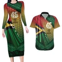 Personalised Long Live Vanuatu Independence Day Couples Matching Long Sleeve Bodycon Dress and Hawaiian Shirt 45th Anniversary Woven Pattern LT14 Reggae - Polynesian Pride