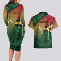 Personalised Long Live Vanuatu Independence Day Couples Matching Long Sleeve Bodycon Dress and Hawaiian Shirt 45th Anniversary Woven Pattern LT14 - Polynesian Pride