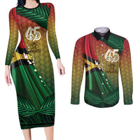 Personalised Long Live Vanuatu Independence Day Couples Matching Long Sleeve Bodycon Dress and Long Sleeve Button Shirt 45th Anniversary Woven Pattern LT14 Reggae - Polynesian Pride