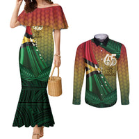 Personalised Long Live Vanuatu Independence Day Couples Matching Mermaid Dress and Long Sleeve Button Shirt 45th Anniversary Woven Pattern LT14 Reggae - Polynesian Pride