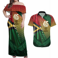 Personalised Long Live Vanuatu Independence Day Couples Matching Off Shoulder Maxi Dress and Hawaiian Shirt 45th Anniversary Woven Pattern LT14 Reggae - Polynesian Pride