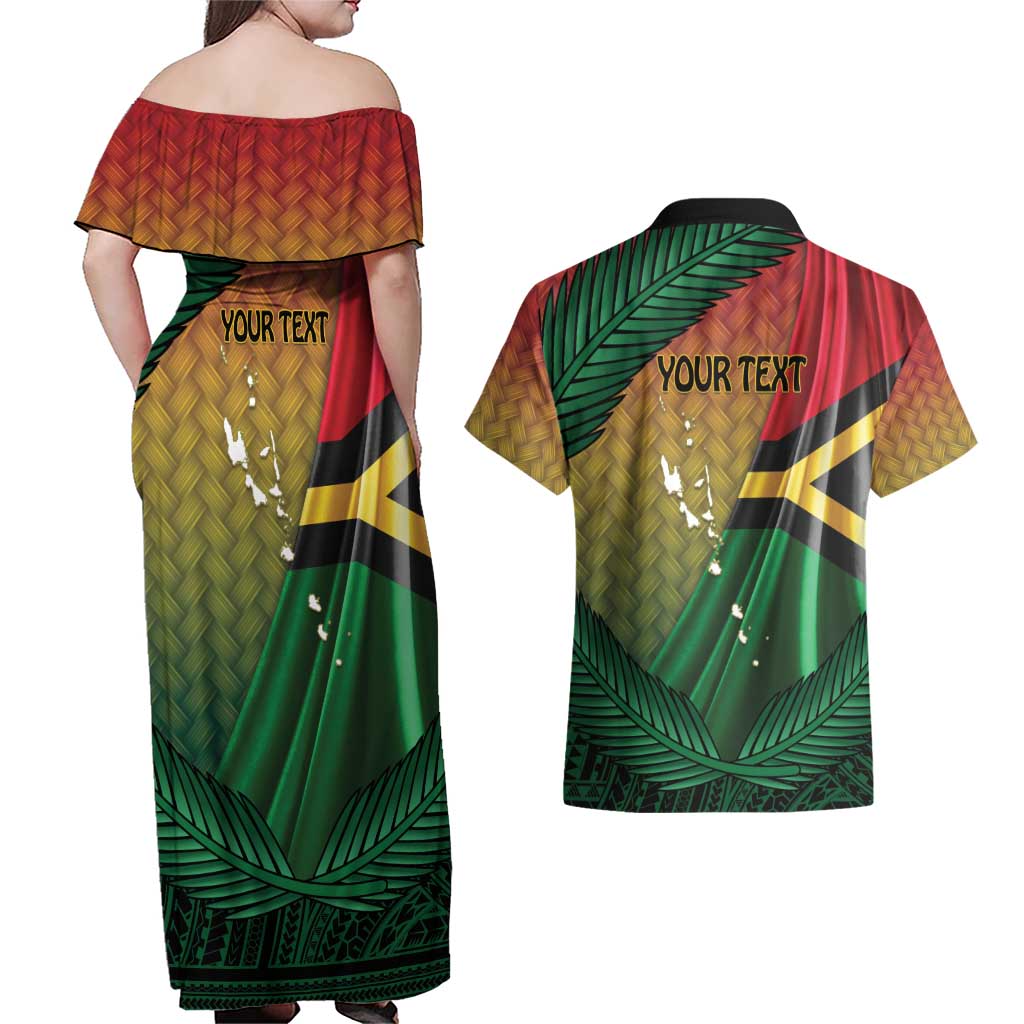 Personalised Long Live Vanuatu Independence Day Couples Matching Off Shoulder Maxi Dress and Hawaiian Shirt 45th Anniversary Woven Pattern LT14 - Polynesian Pride