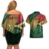 Personalised Long Live Vanuatu Independence Day Couples Matching Off Shoulder Short Dress and Hawaiian Shirt 45th Anniversary Woven Pattern LT14 - Polynesian Pride