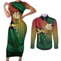 Personalised Long Live Vanuatu Independence Day Couples Matching Short Sleeve Bodycon Dress and Long Sleeve Button Shirt 45th Anniversary Woven Pattern LT14 Reggae - Polynesian Pride