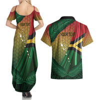 Personalised Long Live Vanuatu Independence Day Couples Matching Summer Maxi Dress and Hawaiian Shirt 45th Anniversary Woven Pattern LT14 - Polynesian Pride