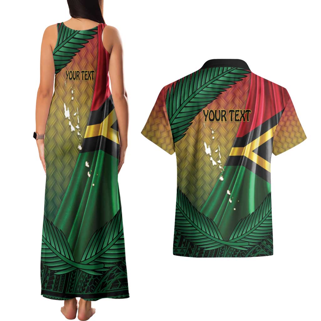 Personalised Long Live Vanuatu Independence Day Couples Matching Tank Maxi Dress and Hawaiian Shirt 45th Anniversary Woven Pattern LT14 - Polynesian Pride