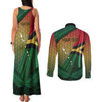 Personalised Long Live Vanuatu Independence Day Couples Matching Tank Maxi Dress and Long Sleeve Button Shirt 45th Anniversary Woven Pattern LT14 - Polynesian Pride