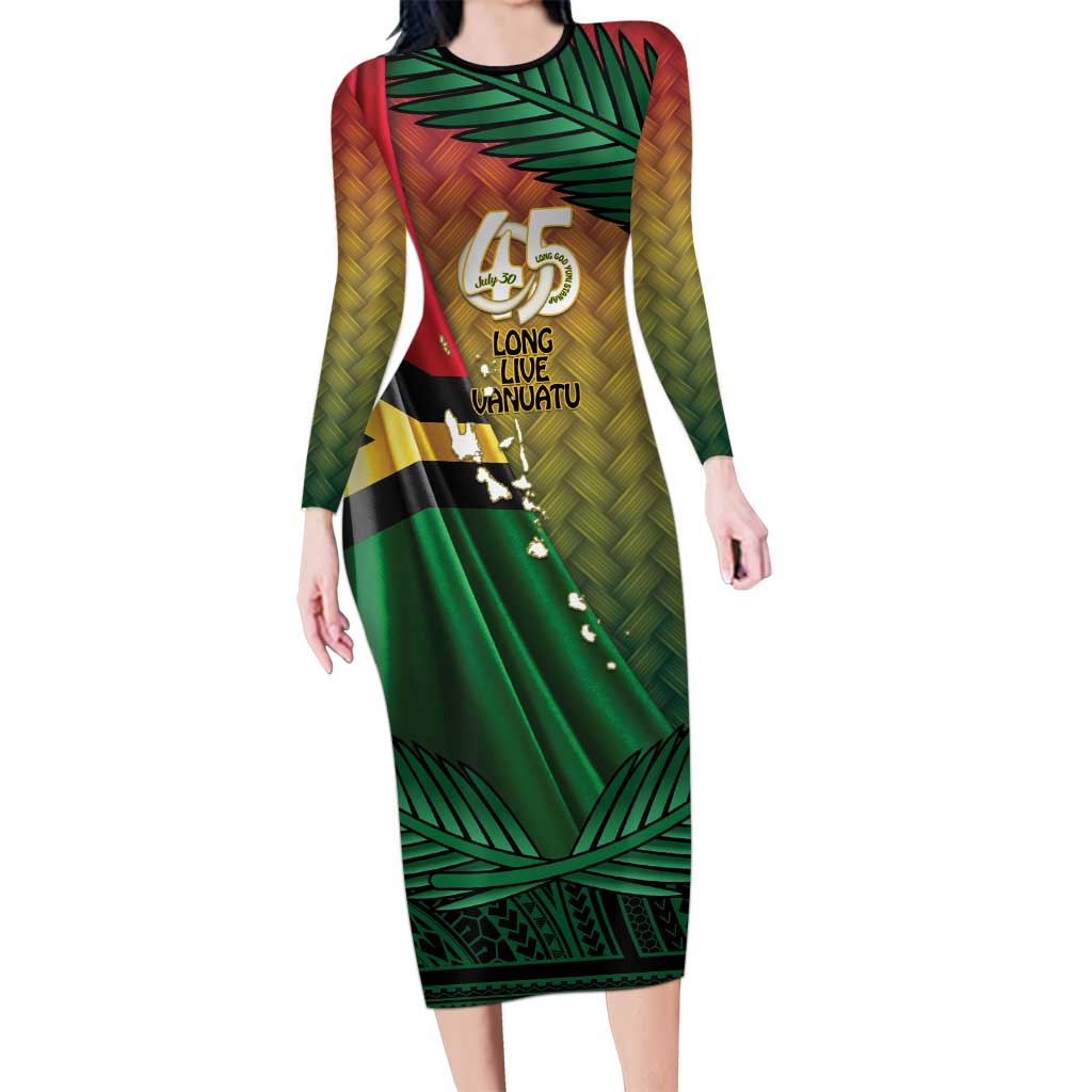 Personalised Long Live Vanuatu Independence Day Family Matching Long Sleeve Bodycon Dress and Hawaiian Shirt 45th Anniversary Woven Pattern - Polynesian Pride