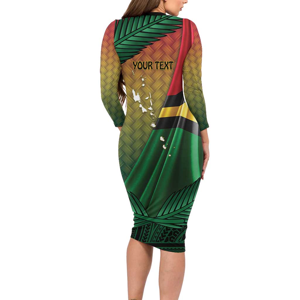 Personalised Long Live Vanuatu Independence Day Family Matching Long Sleeve Bodycon Dress and Hawaiian Shirt 45th Anniversary Woven Pattern - Polynesian Pride