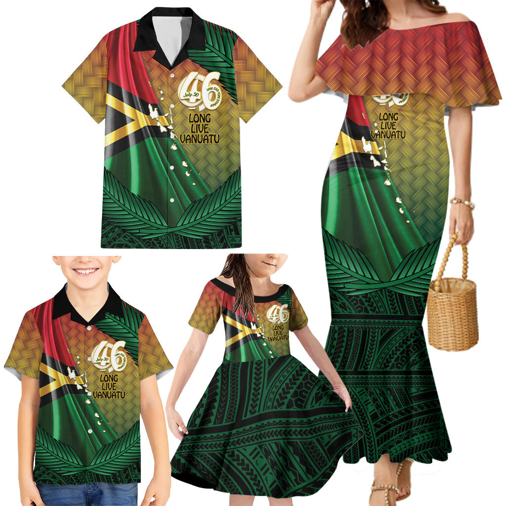Personalised Long Live Vanuatu Independence Day Family Matching Mermaid Dress and Hawaiian Shirt 46th Anniversary Woven Pattern LT14 - Polynesian Pride