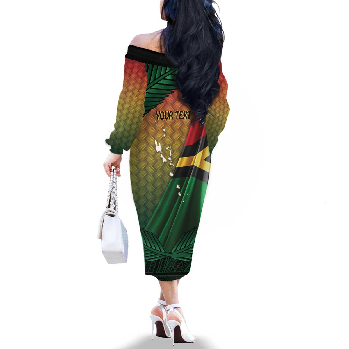 Personalised Long Live Vanuatu Independence Day Family Matching Off The Shoulder Long Sleeve Dress and Hawaiian Shirt 45th Anniversary Woven Pattern - Polynesian Pride