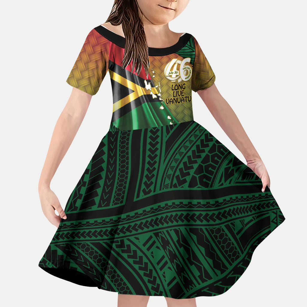 Personalised Long Live Vanuatu Independence Day Family Matching Off Shoulder Maxi Dress and Hawaiian Shirt 46th Anniversary Woven Pattern LT14 Daughter's Dress Reggae - Polynesian Pride