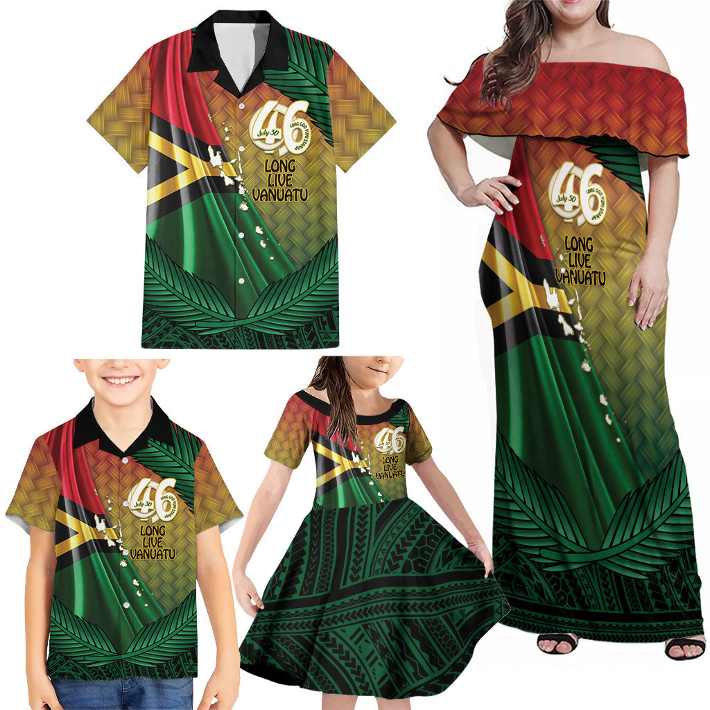 Personalised Long Live Vanuatu Independence Day Family Matching Off Shoulder Maxi Dress and Hawaiian Shirt 46th Anniversary Woven Pattern LT14 - Polynesian Pride