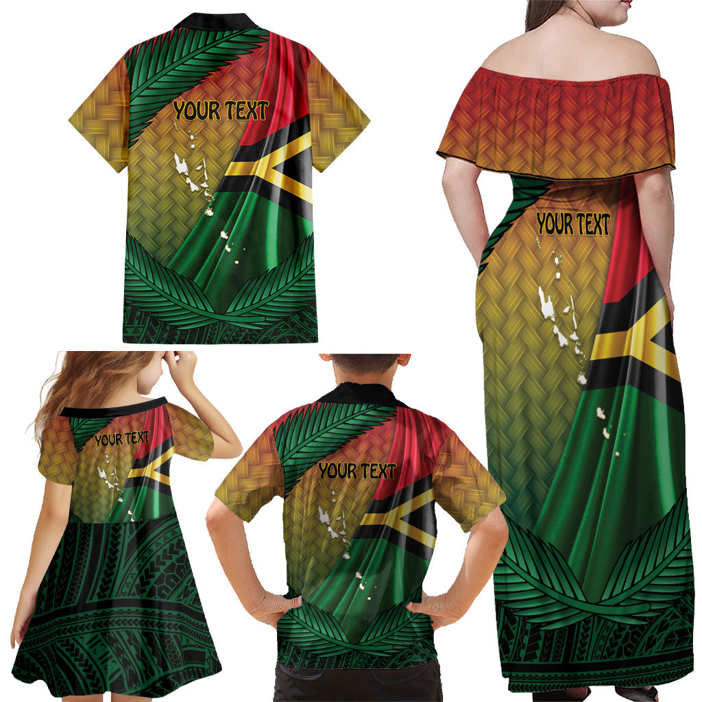 Personalised Long Live Vanuatu Independence Day Family Matching Off Shoulder Maxi Dress and Hawaiian Shirt 46th Anniversary Woven Pattern LT14 - Polynesian Pride